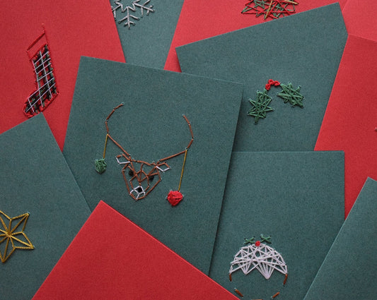 Hand embroidered Christmas cards - Pack of 10