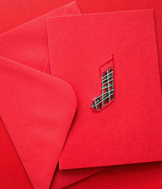 Tartan Stocking Hand Embroidered Greeting Card