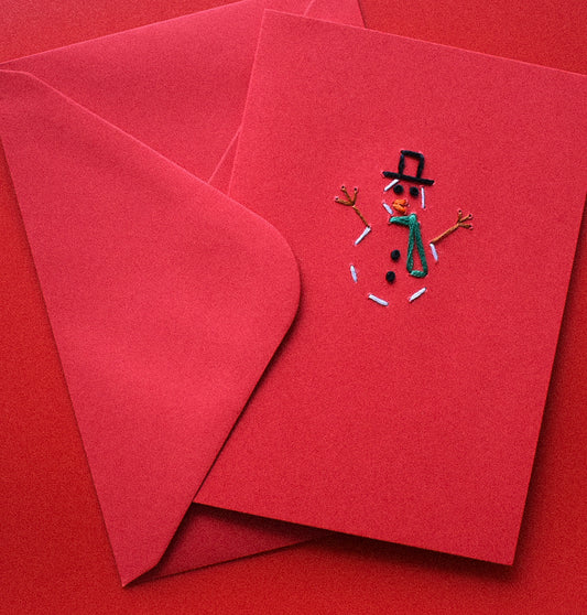 Snowman Hand Embroidered Greeting Card