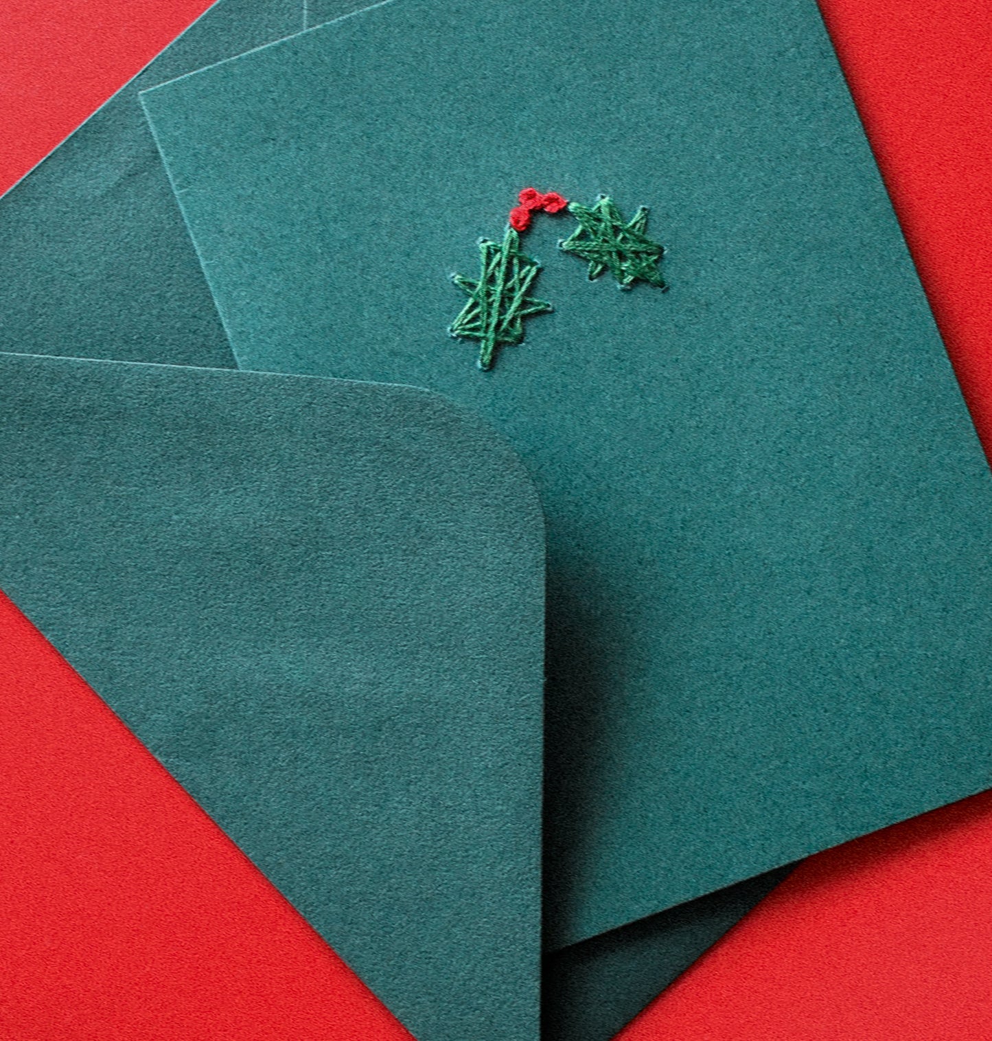 Holly Hand Embroidered Greeting Card