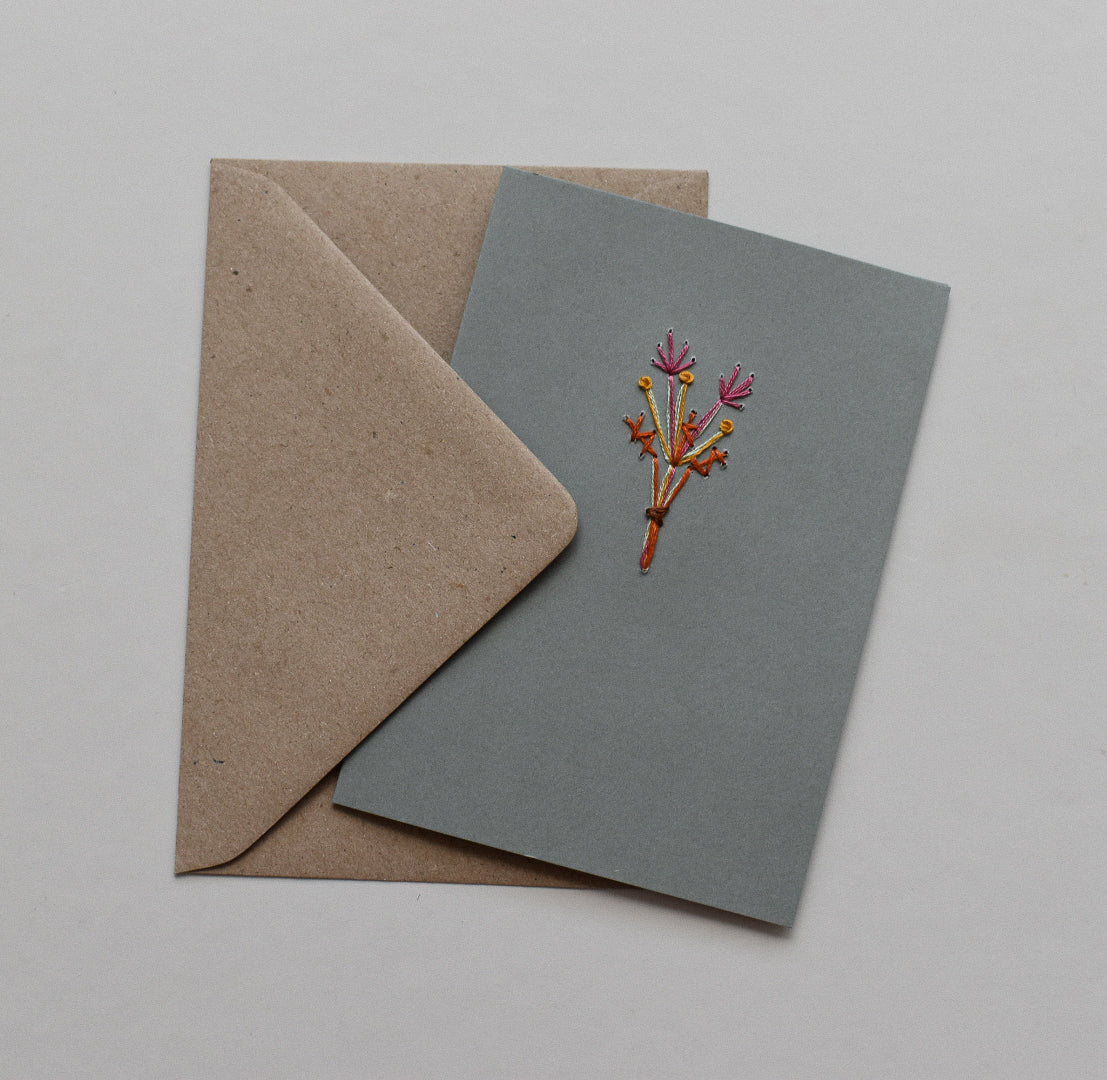 Wild Flower Hand Embroidered Greeting Card