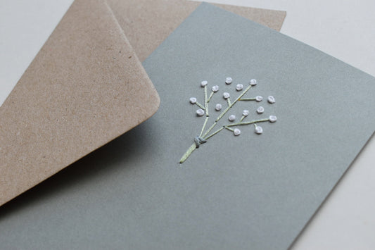 Gypsophila Hand Embroidered Greeting Card