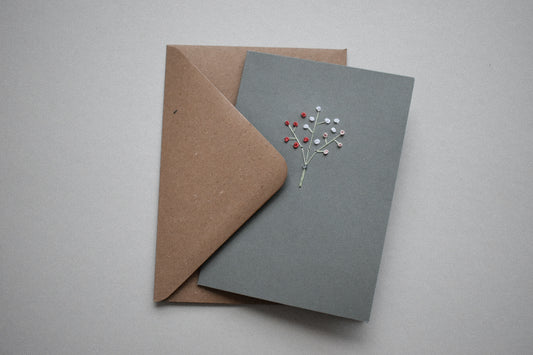 Colourful Gypsophila Hand Embroidered Greeting Card