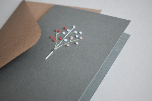 Colourful Gypsophila Hand Embroidered Greeting Card