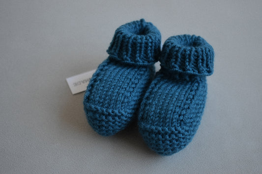 Super soft baby booties, hand knitted in Scotland with 100% merino wool