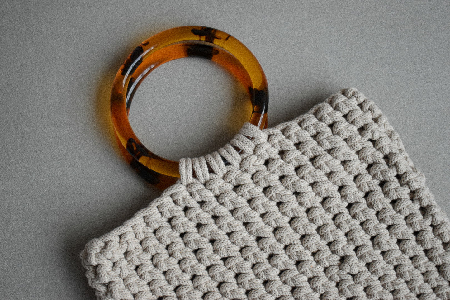 Crocheted hand bag, made with 100% recycled cotton textiles
